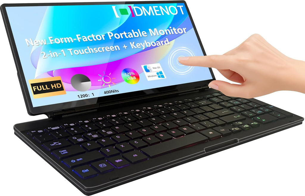 12.8' Portable Touchscreen Keyboard Monitor Stretched Bar Screen Extender with Silent Keyboard Foldable Mini RPi Display Type-C USB-A Monitor for Macbook Laptop Windows Desktop Mini PC (12.8 inch)