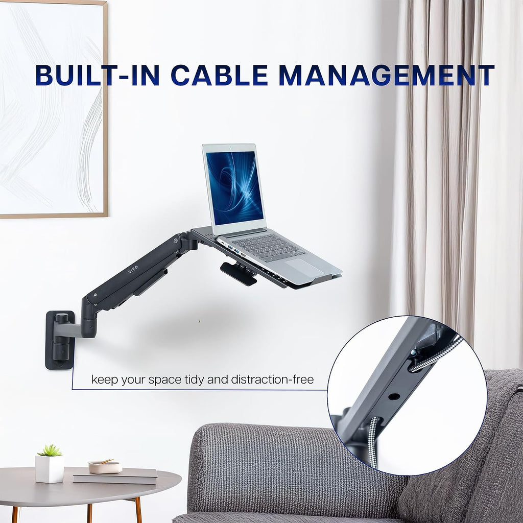 VIVO Sit-Stand 14 Inch Pneumatic Laptop Tray Wall Mount, Articulating Height Adjustable Typing Platform, Floating Workstation, Ergonomic Tilt, Black, MOUNT-KB35L