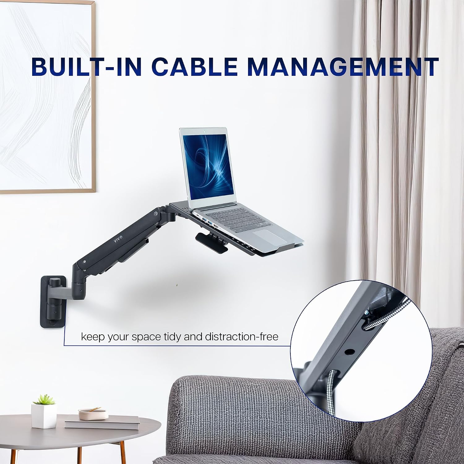 VIVO Sit-Stand 14 Inch Pneumatic Laptop Tray Wall Mount, Articulating Height Adjustable Typing Platform, Floating Workstation, Ergonomic Tilt, Black, MOUNT-KB35L