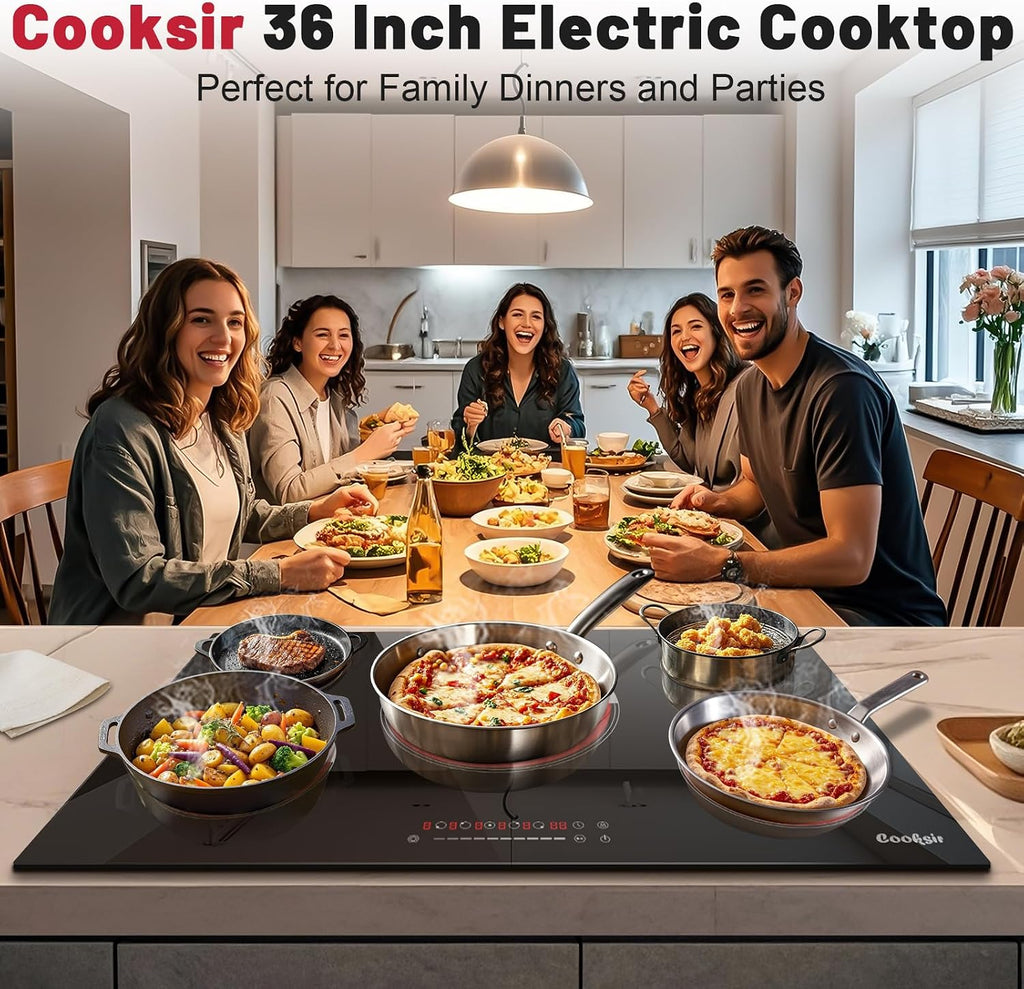 36 Inch Electric Cooktop - Built-in(34.25'x19.3') 36 Inch Electrical Stove 240V, 9200W Five Burner Ceramic Cooktop, Slide-Touch Control, Timer, Safety Lock, Electric Stovetop, 220V Hard Wired