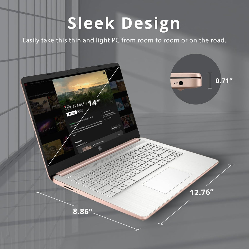 HP Stream 14' HD BrightView Laptop, Intel Celeron N4120 Processor, 16GB RAM, 64GB SSD, Intel UHD Graphics, 720p Webcam, WiFi, HDMI, Win 11 S, Gold (Renewed)
