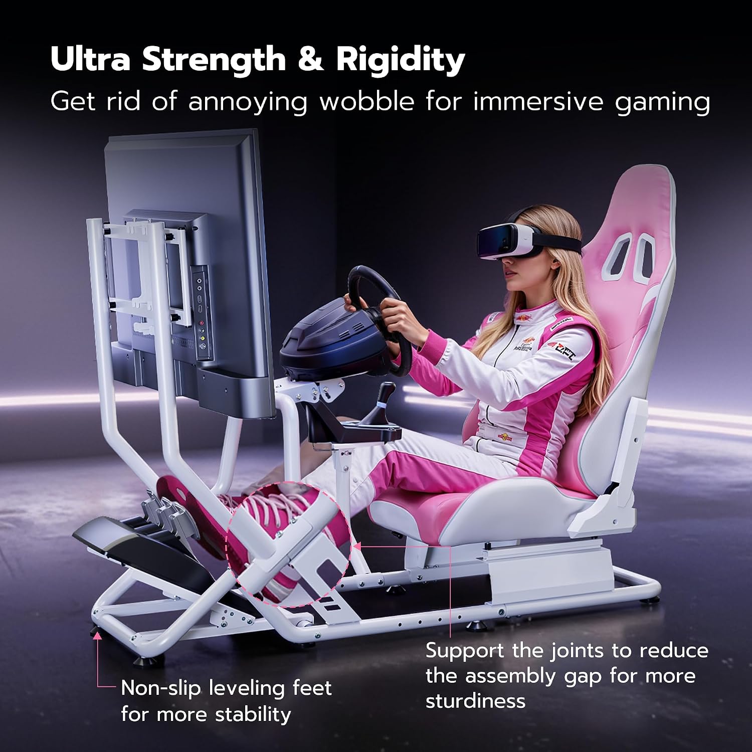 ARES WING Sim Racing Cockpit with Monitor Mount, Steering Wheel Stand with Seat, Racing Simulator Cockpit Compatible with Fanatec, Thrustmaster, Logitech, Moza Racing Games on PS5, PS4, Xbox and PC