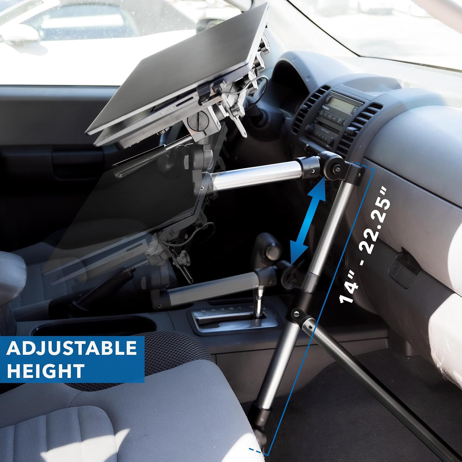 Mount-It! Car Laptop Mount, No-Drill Vehicle Laptop Stand for Vehicle & Truck, Full Motion Computer Holder for Cars Vans SUVs, Adjustable Height 14–22.25', Fits Notebooks Up to 17' with Cooling Tray