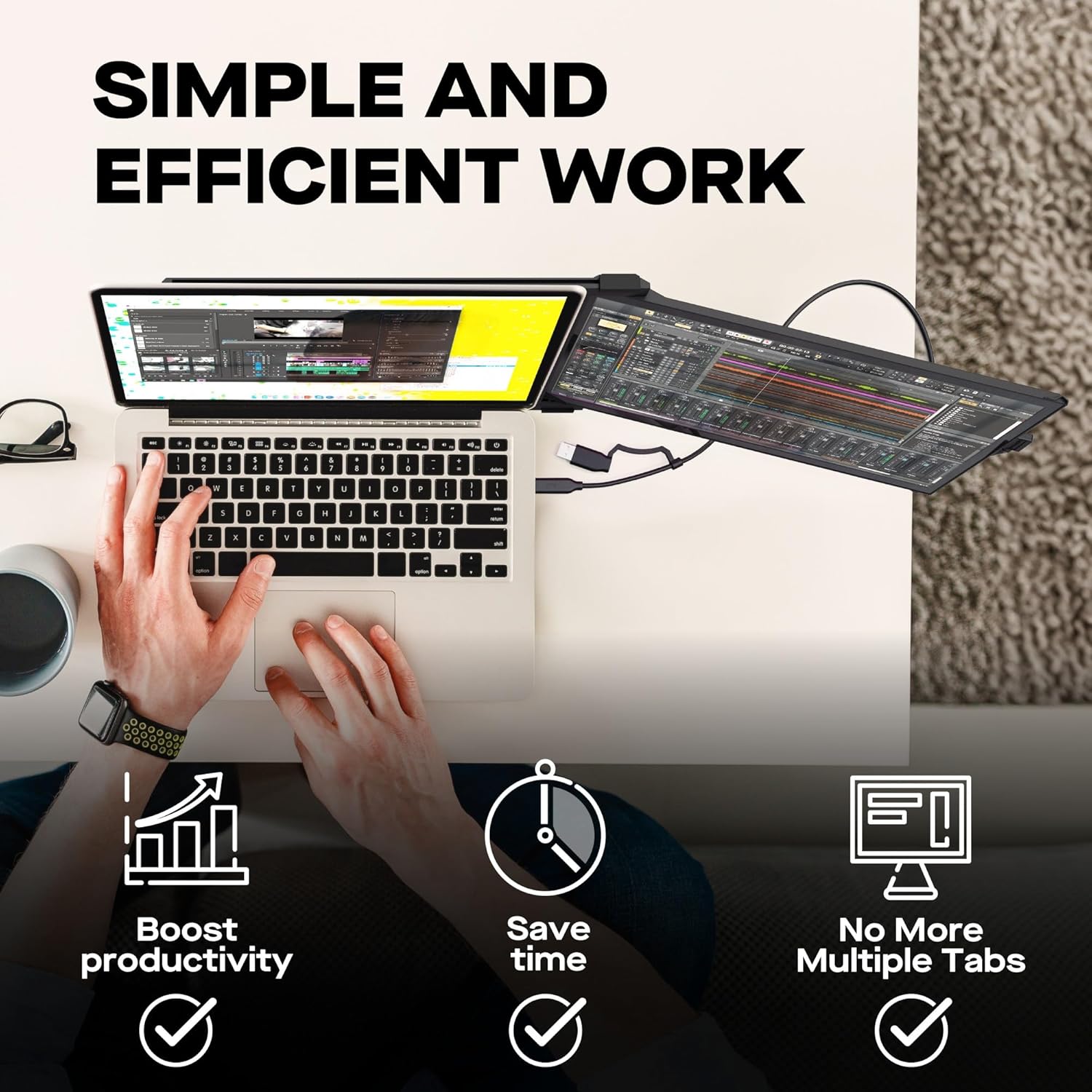 2026 Mobile Pixels Duex Plus DS 13.3' Portable Monitor, USB Type-C/HDMI Plug and Play Laptop Screen Extender, FHD 1080P Laptop Monitor, Compatible with Windows/Mac
