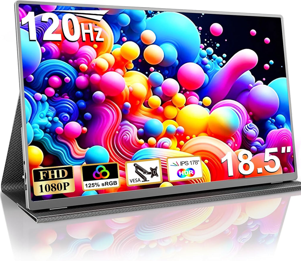 COOLHOOD 18.5 Inch Portable Monitor, FHD 120Hz IPS HDR 125% sRGB USB-C HDMI External Travel Monitor with Built-in Speakers, VESA Compatible for Laptop MacBook PC Surface PS5 Xbox
