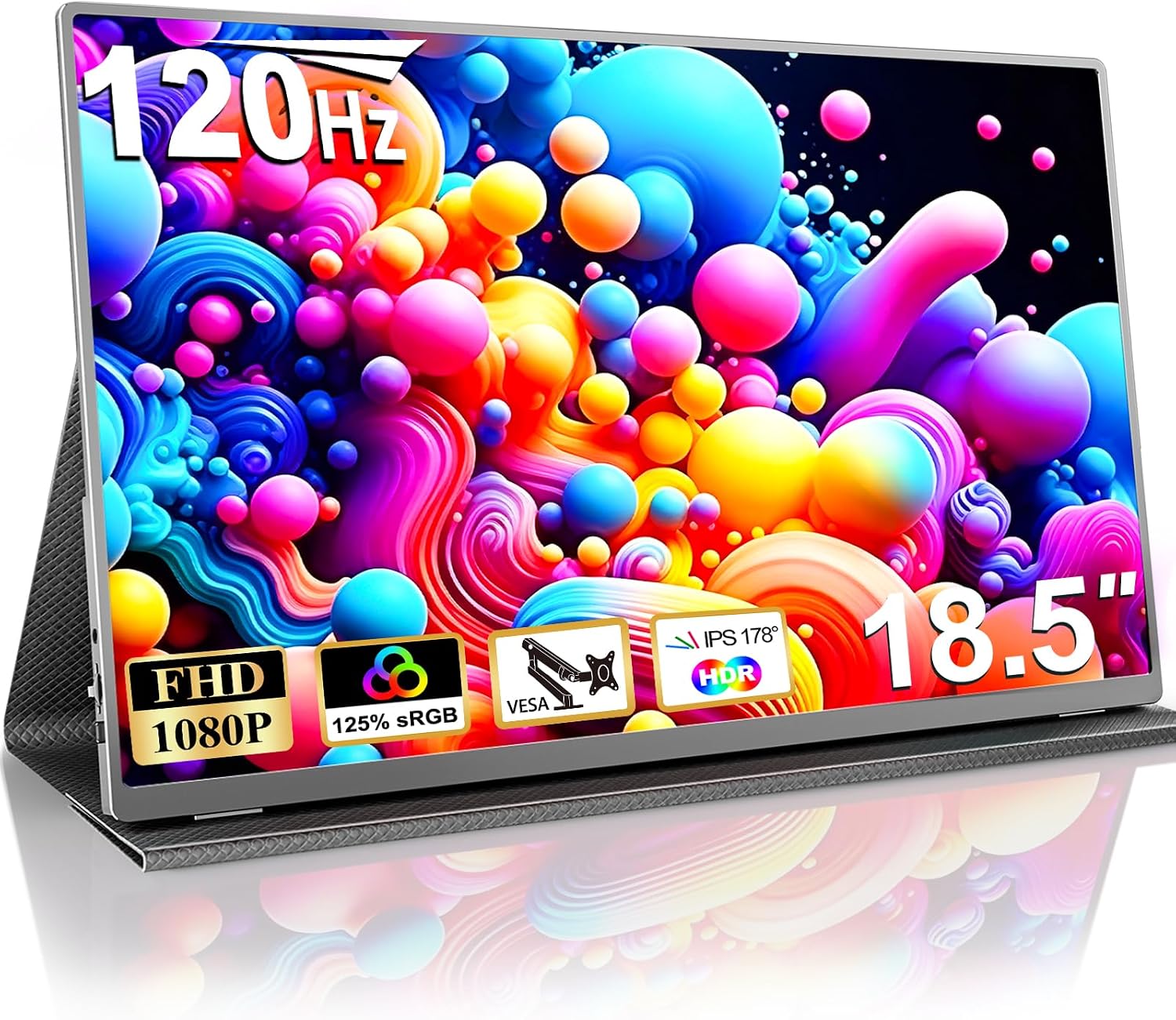 COOLHOOD 18.5 Inch Portable Monitor, FHD 120Hz IPS HDR 125% sRGB USB-C HDMI External Travel Monitor with Built-in Speakers, VESA Compatible for Laptop MacBook PC Surface PS5 Xbox