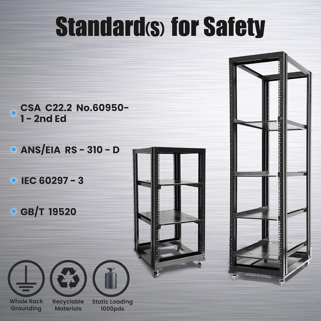 4 Post Open Frame 19inch Server/Audio Steel Rack Aluminum (36U-24)
