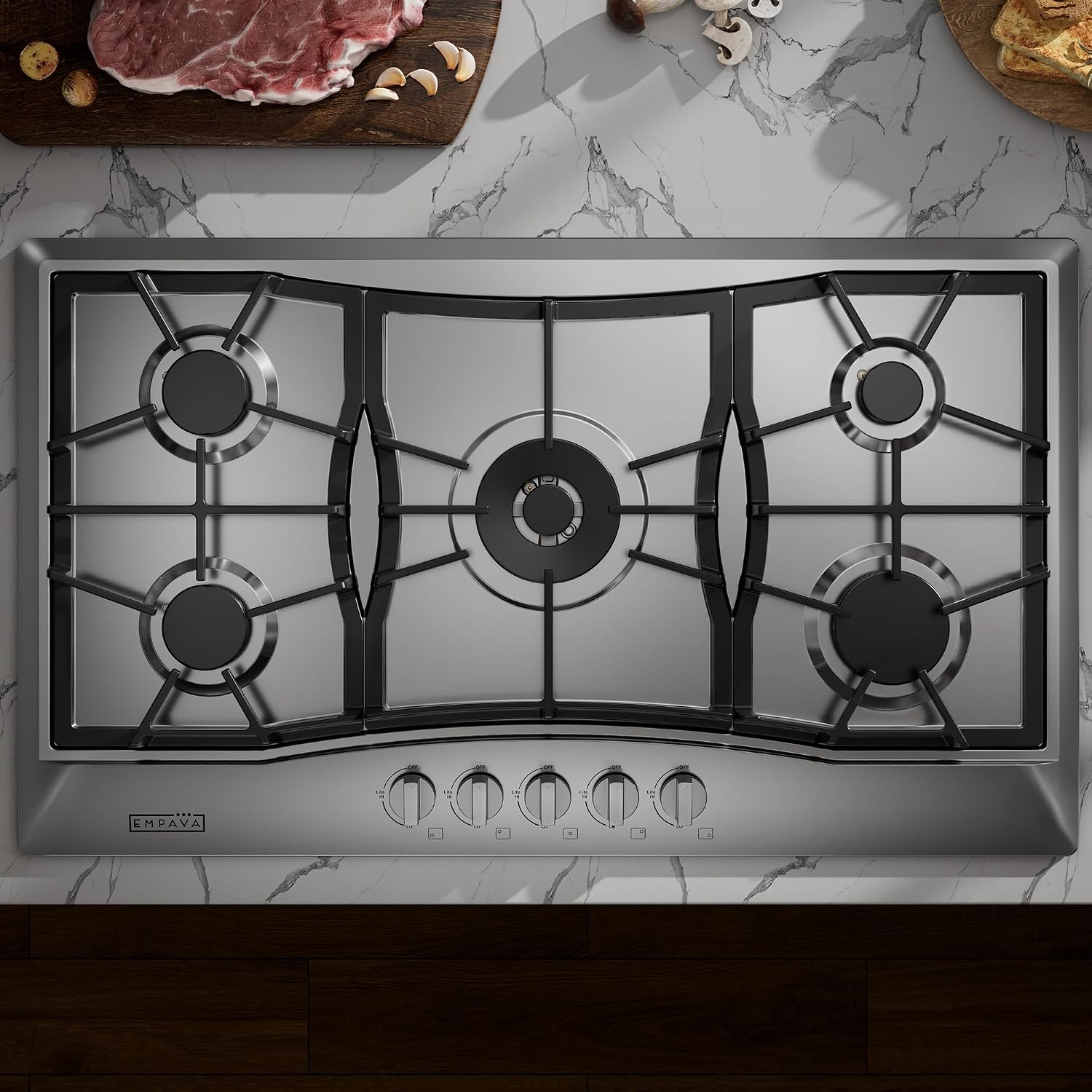 Empava 36 Inch Gas Cooktop with 5 Sealed SABAF Burners, Stainless Steel Built-in Stove Top, Auto Electric Pulse Ignition, Flame Failure Protection, LPG/NG Convertible