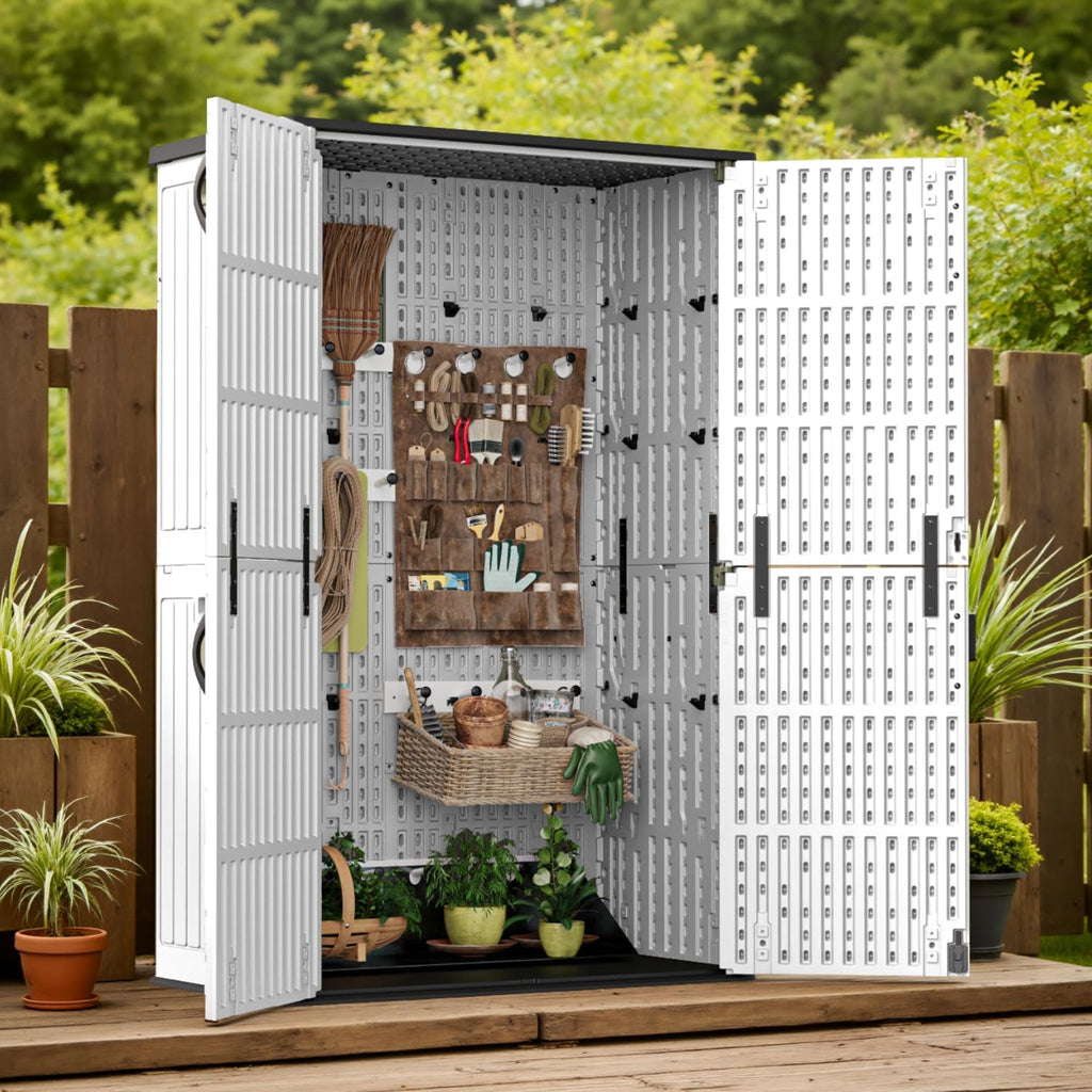 Patiowell 50 Cu.ft Outdoor Storage Cabinet with Lockable Door, Waterproof Horizontal Storage Shed for Tools and Patio Furniture, All-Weather Resin Shed Easy Assemble for Pool or Backyards, White