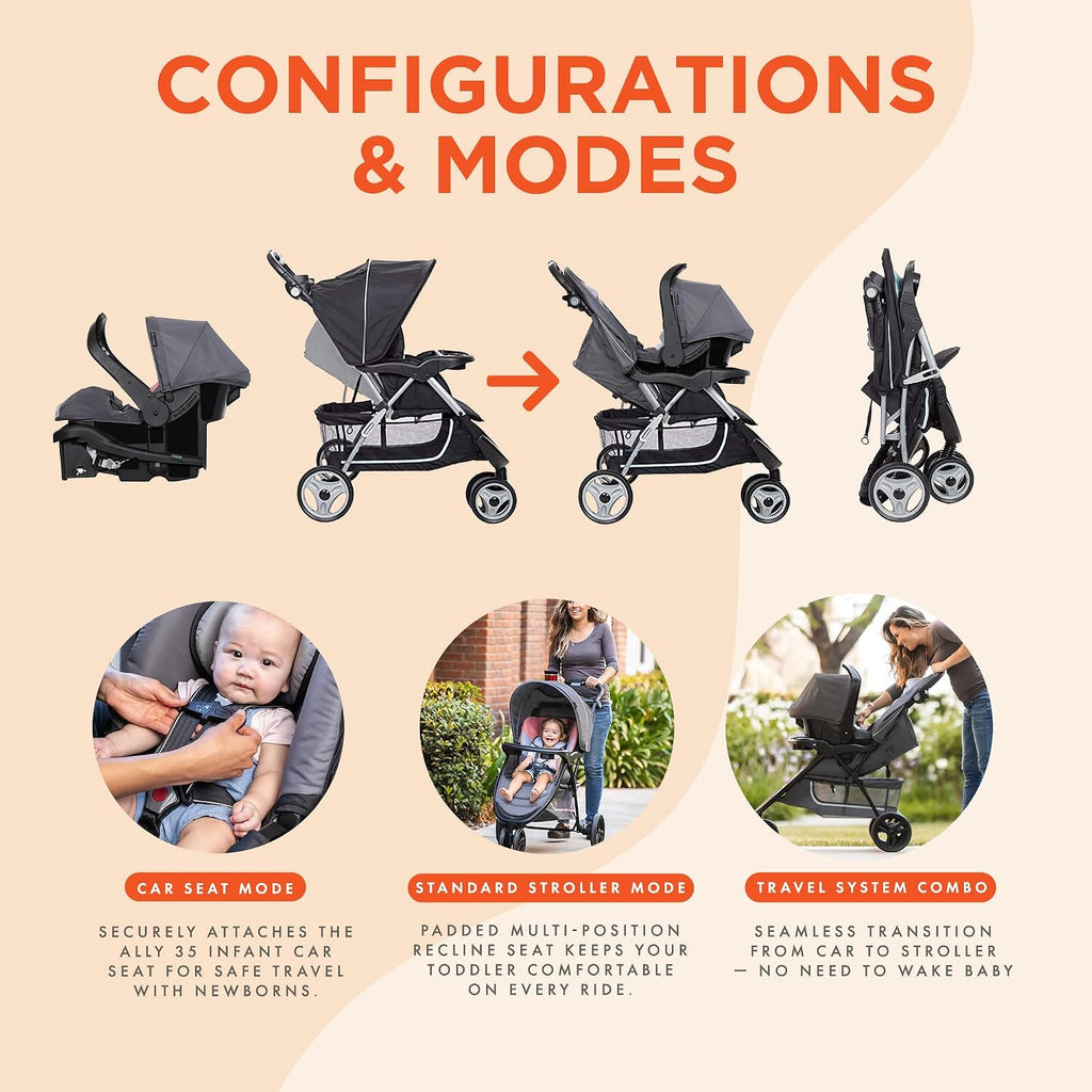 Baby Trend EZ Ride 35 Travel System, Stroller and Infant Car Seat Combo, Doodle Dots - Lightweight and Foldable Compact Design with One Hand Fold and Adjustable Handle