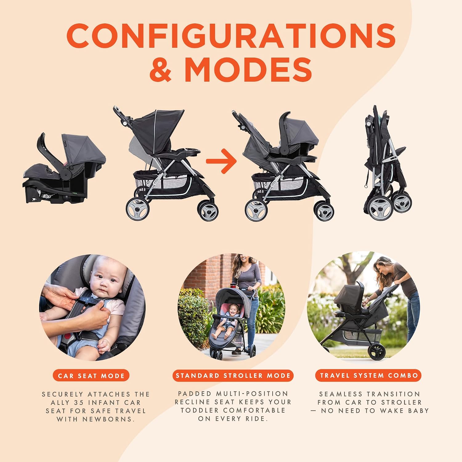 Baby Trend EZ Ride 35 Travel System, Stroller and Infant Car Seat Combo, Doodle Dots - Lightweight and Foldable Compact Design with One Hand Fold and Adjustable Handle
