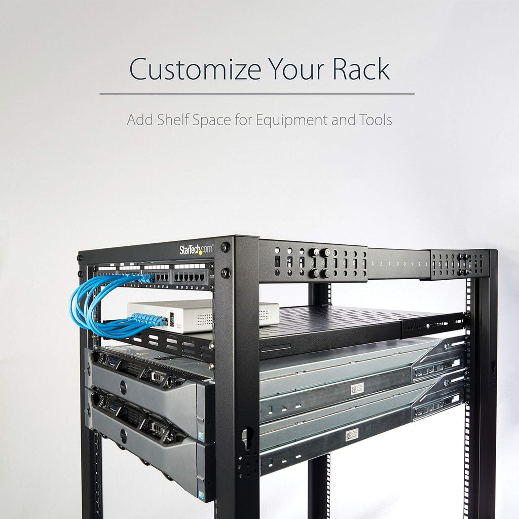 StarTech.com 1U Adjustable Vented Server Rack Mount Shelf - 175lbs - 19.5 to 38in Adjustable Mounting Depth Universal Tray for 19' AV/ Network Equipment Rack - 27.5in Deep , TAA (ADJSHELF)