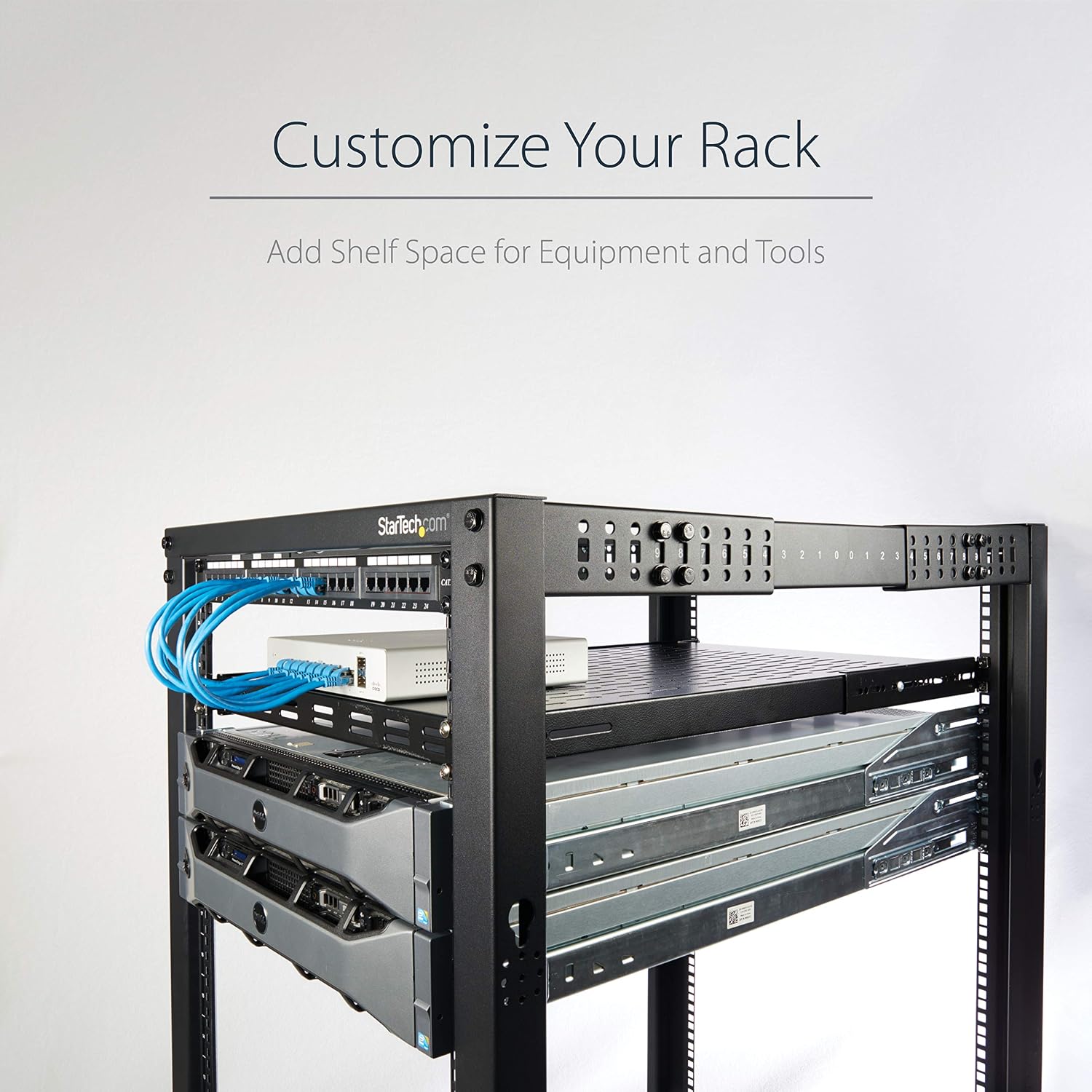StarTech.com 1U Adjustable Vented Server Rack Mount Shelf - 175lbs - 19.5 to 38in Adjustable Mounting Depth Universal Tray for 19' AV/ Network Equipment Rack - 27.5in Deep , TAA (ADJSHELF)