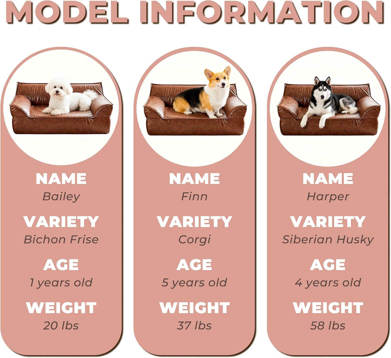 Large Leather Dog Bed Couch for Large and Medium Dogs Under 70 lbs, Brown Luxurious Vintage Elevated Dog Sofa Chaise Indoor Furniture Style Pet Supplies Low Maintenance