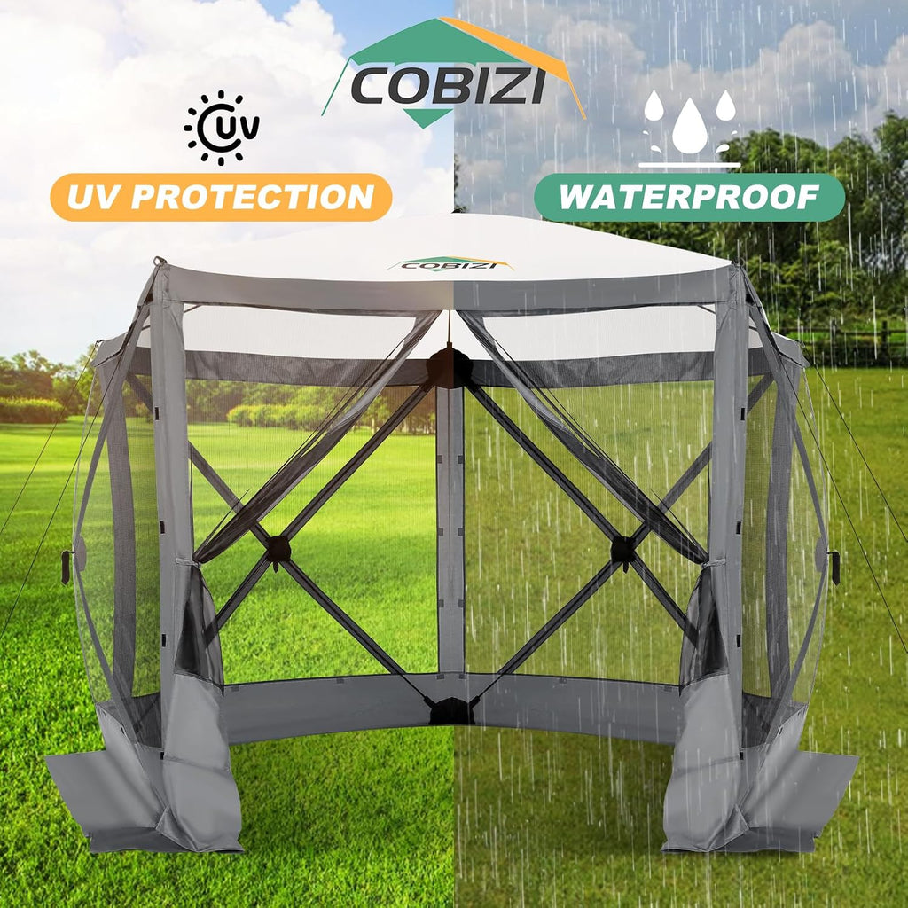 COBIZI 10x10 FT Pop up Gazebo, Popup Canopy Tent, Screened in Gazebos, Waterproof Portable Outdoor Small Screen Tents Sun Shelter,carpas para Patio for Camping, Garden and Backyard,Grey
