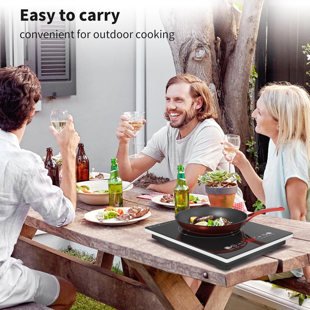 VBGK Portable Induction Cooktop With Ultra Thin Body, Low Noise Hot Plate With 1800W Sensor Touch Single Electric Cooktops Countertop Stove With 9 Temperature & Power Levels, 3-hour Timer, Safety Lock