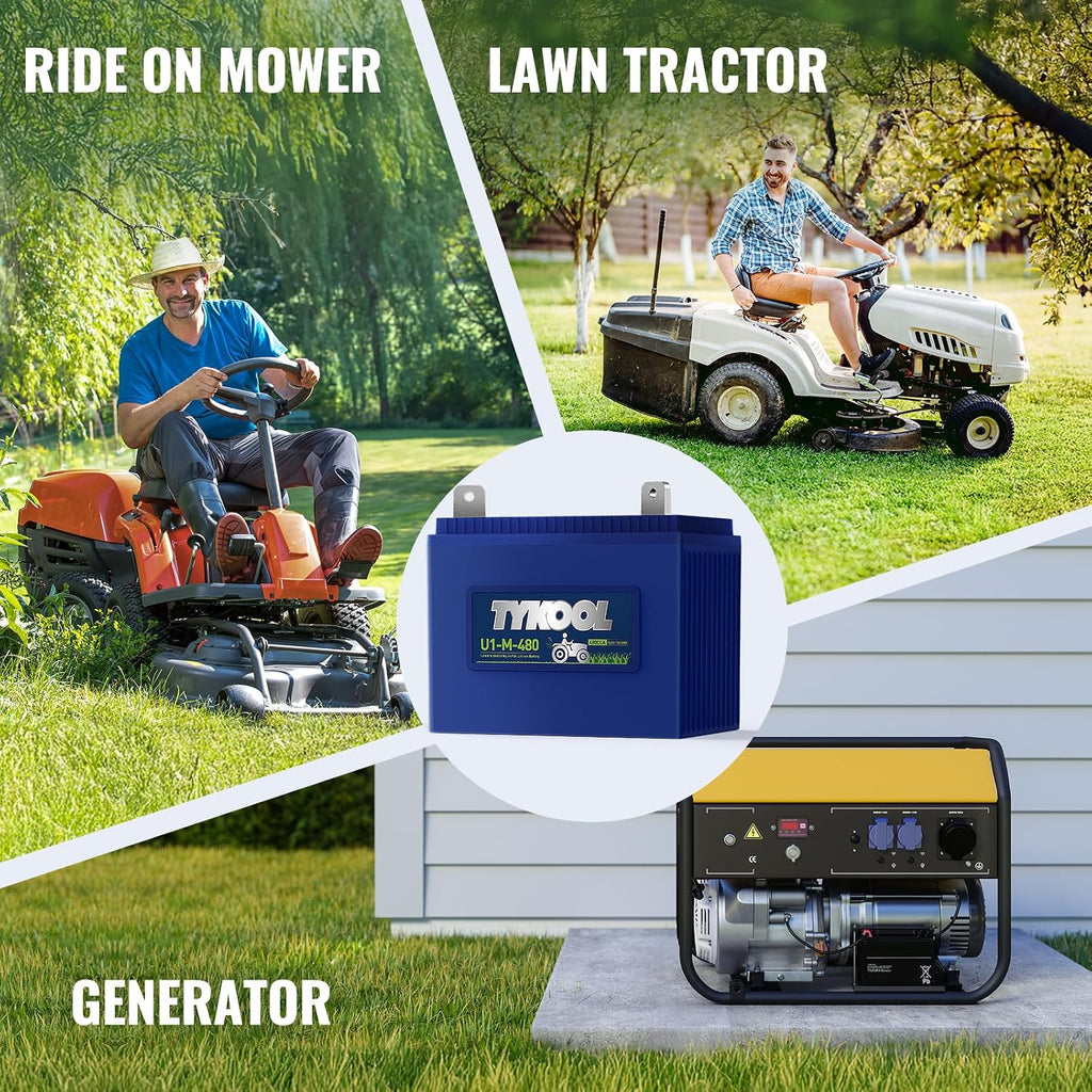 TYKOOL 480CCA 12AH, Group U1 Lithium LiFePO4 Lawn Mower Battery,Garden Tractor Battery, Fits for Ride on Lawn Tractor and Mower,Compatible with John Deere,Cub Cadet,Craftsman,Troy-Bilt Mower,Generator