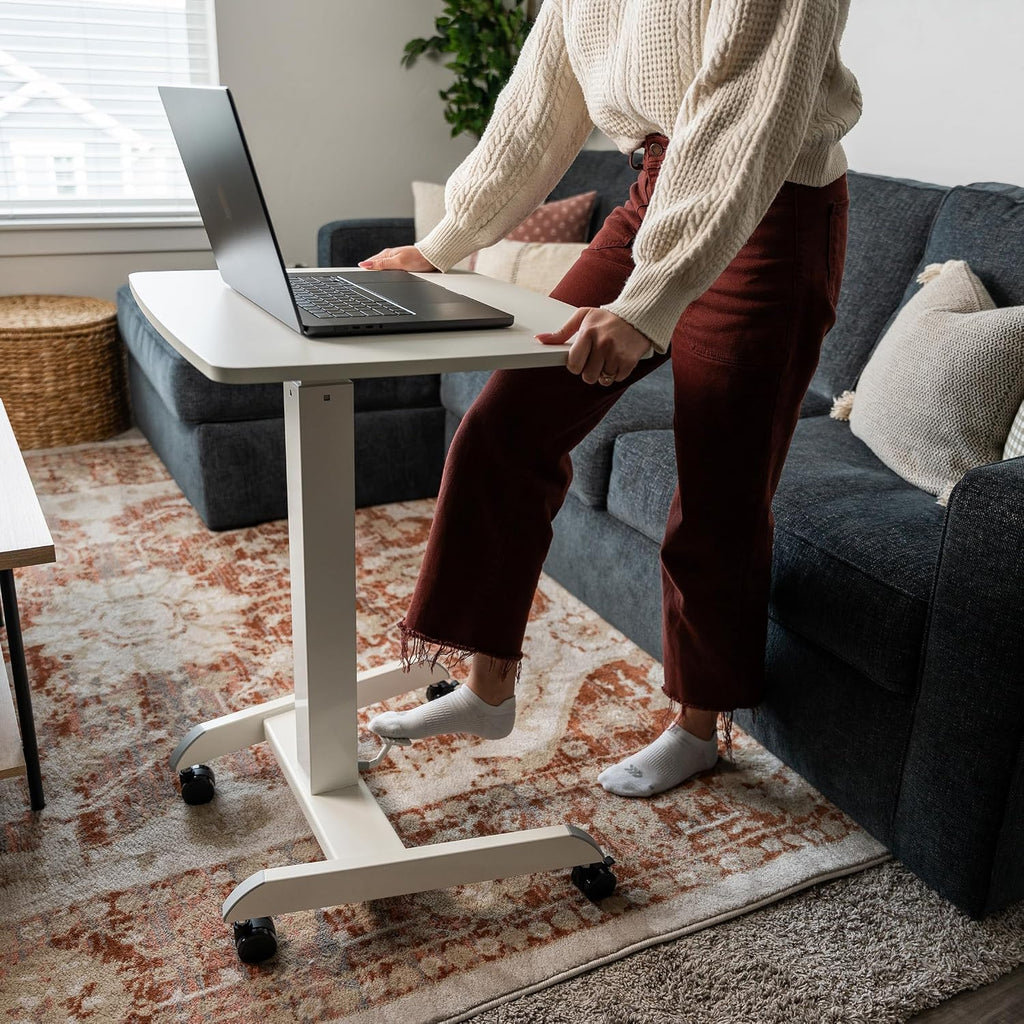 Mount-It! Adjustable Rolling Laptop Desk, Mobile Standing Desk with Wheels, Small Sit-Stand Computer Cart for Home, Office, or Classroom, 29.6–44.2' Height, 23.6'x20.5' Desktop, White