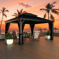 BlueWish 10x14 FT Hardtop Gazebo Canopy with Double Galvanized Steel Roof, Aluminum Frame Gazebos, Permanent Outdoor Pavilion with Textilene Mesh Netting for Patio, Backyard, Garden, Black