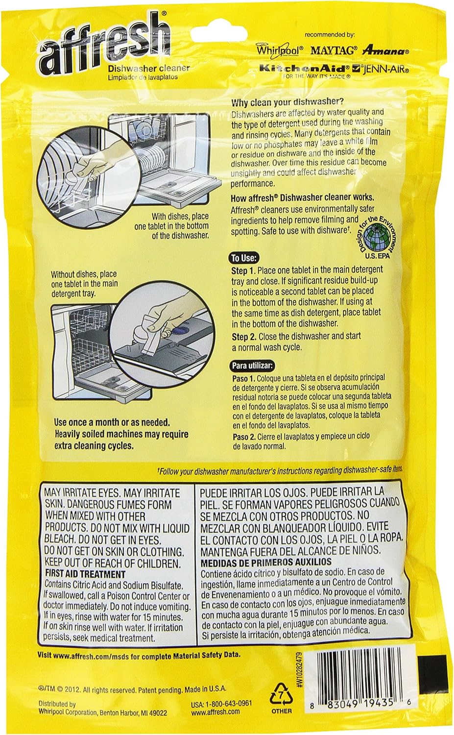 Whirlpool - Affresh Dishwasher and Disposal Cleaner (3-Pack)