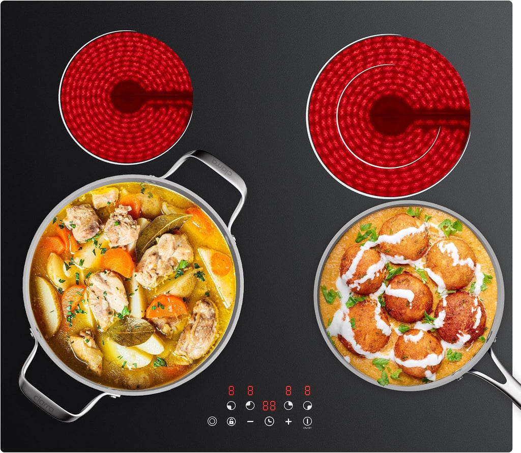 CDV 4 Burner Electric Cooktop 24 Inch, 6600W Built-in Ceramic Electric Stove Top, 220-240v Radiant Cooktop with Child Lock, Touch Control, Multiple Safety Protection, Hard Wire (No Plug)