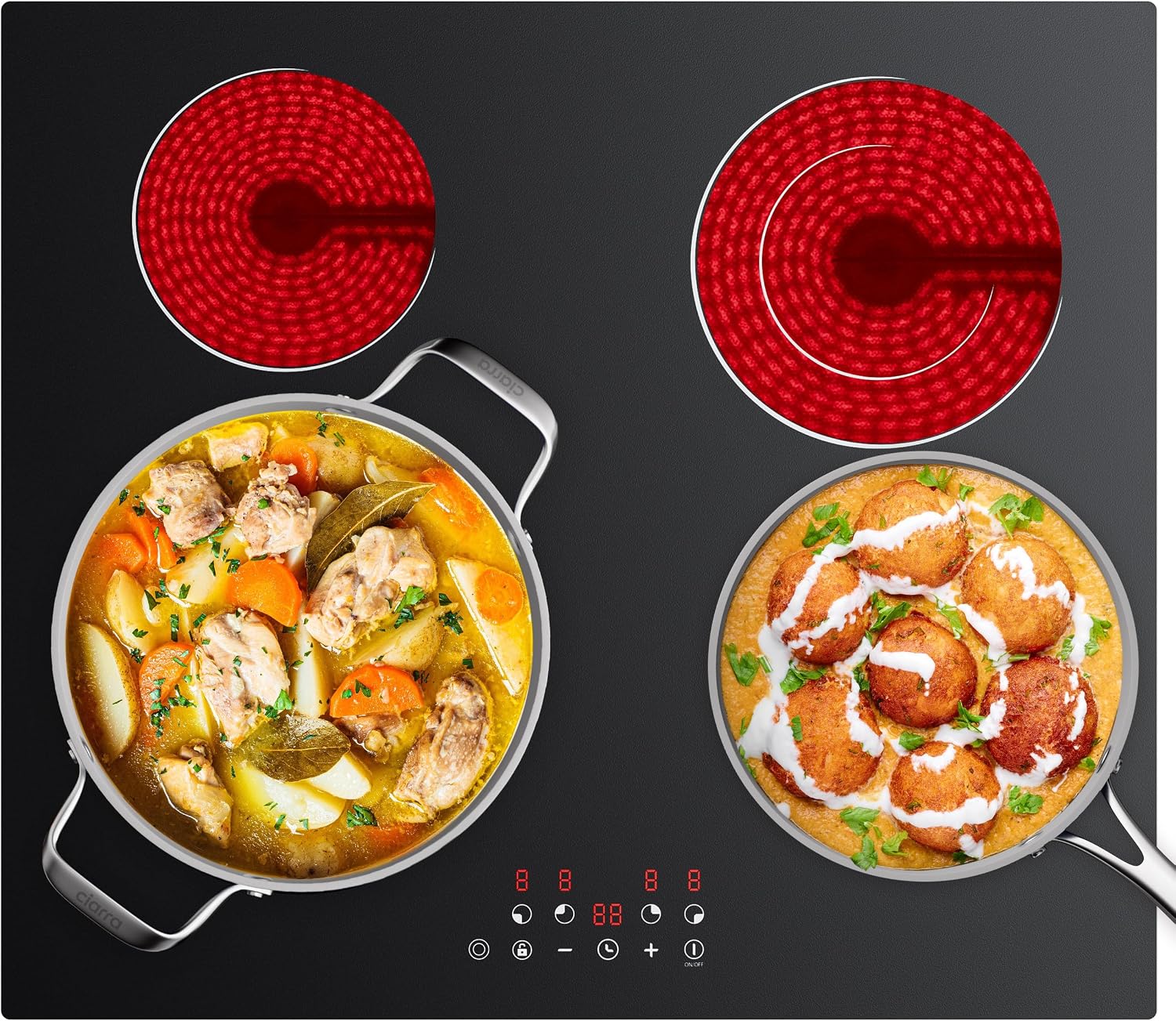 CDV 4 Burner Electric Cooktop 24 Inch, 6600W Built-in Ceramic Electric Stove Top, 220-240v Radiant Cooktop with Child Lock, Touch Control, Multiple Safety Protection, Hard Wire (No Plug)