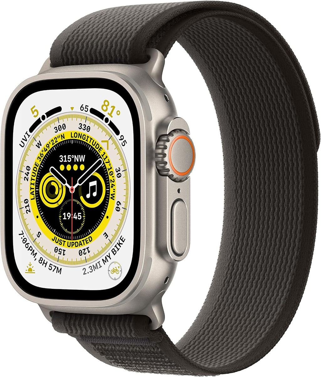 Apple Watch Ultra [GPS + Cellular 49mm] Titanium Case with Black/Gray Trail Loop, M/L (Renewed)