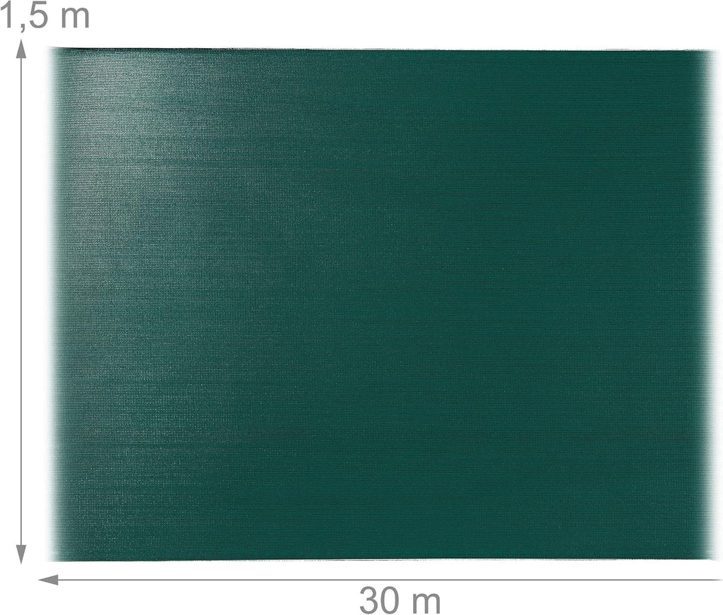 Relaxdays Fence Netting, Privacy Shield for Fences & Railing, HDPE Net, UV-Resistant, Weatherproof, 1.5 x 30 m, Green