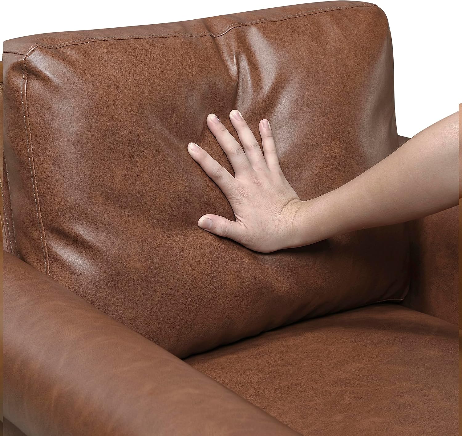 Lexicon 35' W Living Room Accent Chair, Faux Leather Upholstered Armchair with Rolled Arms & Wood-Look Feet, Traditional Single Sofa Chair for Living Room, Bedroom or Office - Chocolate