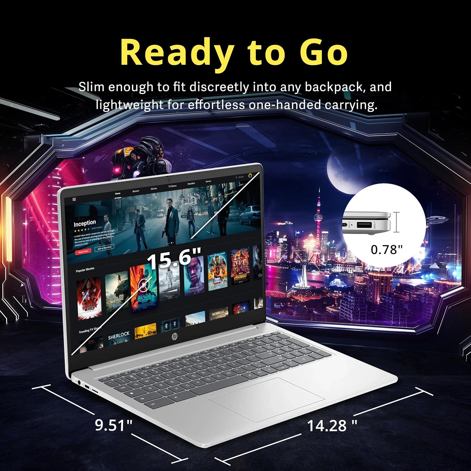 HP 15.6' HD Anti-Glare Chromebook Laptop, Intel Pentium N200, 8GB LPDDR5, 576GB Storage (64GB eMMC+512GB Docking Station Set), Intel UHD Graphics, Num Pad, 720p Camera, Wi-Fi 6, Chrome OS, Silver