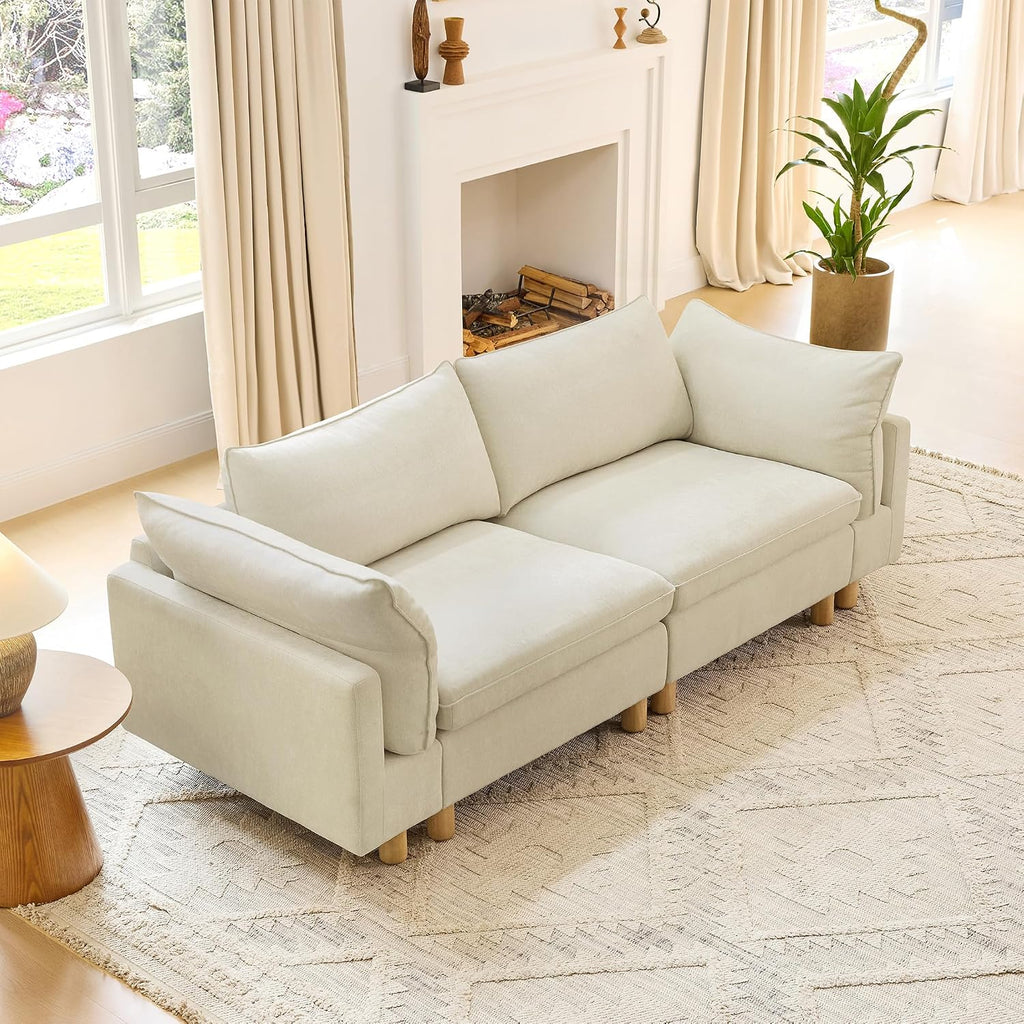 CHITA 92' Super Large Sectional Couches for Living Room, Modular Cloud Couch Sectional Sofa, Premium Fabric Couches, Down Filled, High Density Foam, Chenille in Cream, 2 Seater Loveseat