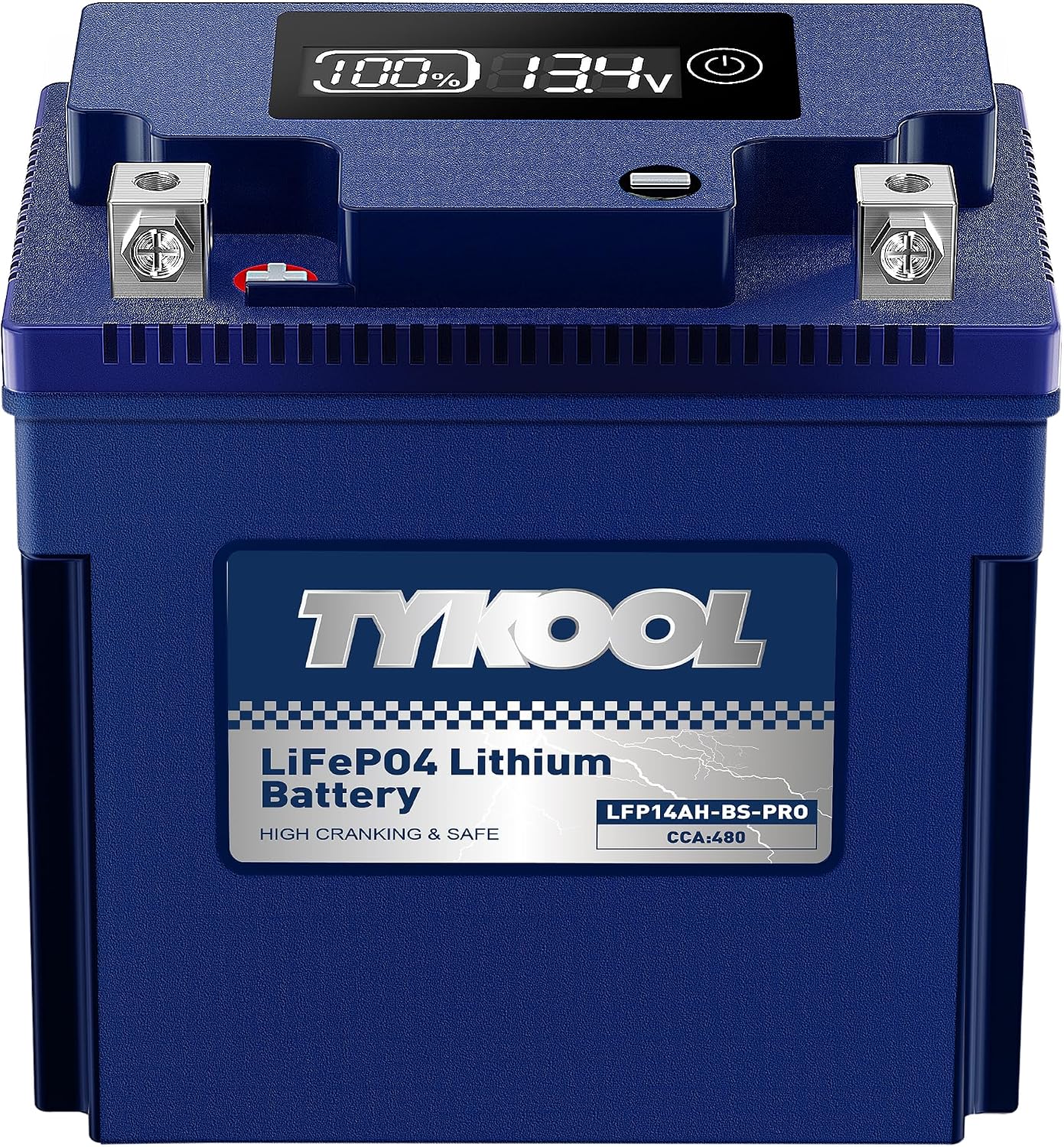 TYKOOL LFP14AH-BS-PRO Lithium Battery, Replaces GYZ16H YTX14AH-BS, 480CCA 8Ah Fits for ATV UTV Motorcycle, Compatible with Polaris Sportsman 570 Ranger 500 Kawasaki Mule SX, Digital Readout [+ -]