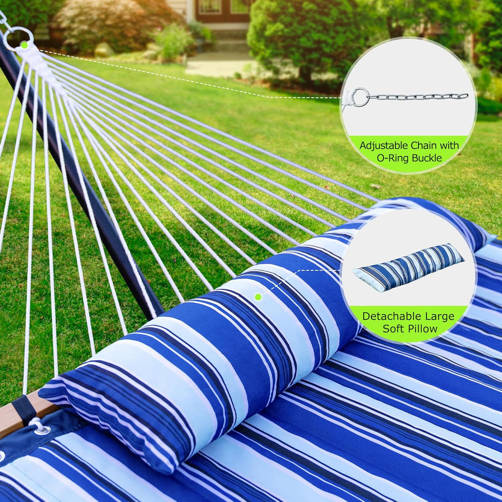 ANAGOO Double Hammock with Stand, Heavy Duty Outdoor Hammock for Two, 500 LBS Capacity, Stable Steel Frame with Balance Strap, Easy Tool-Free Assembly for Patio, Garden, Backyard & Beach,Blue
