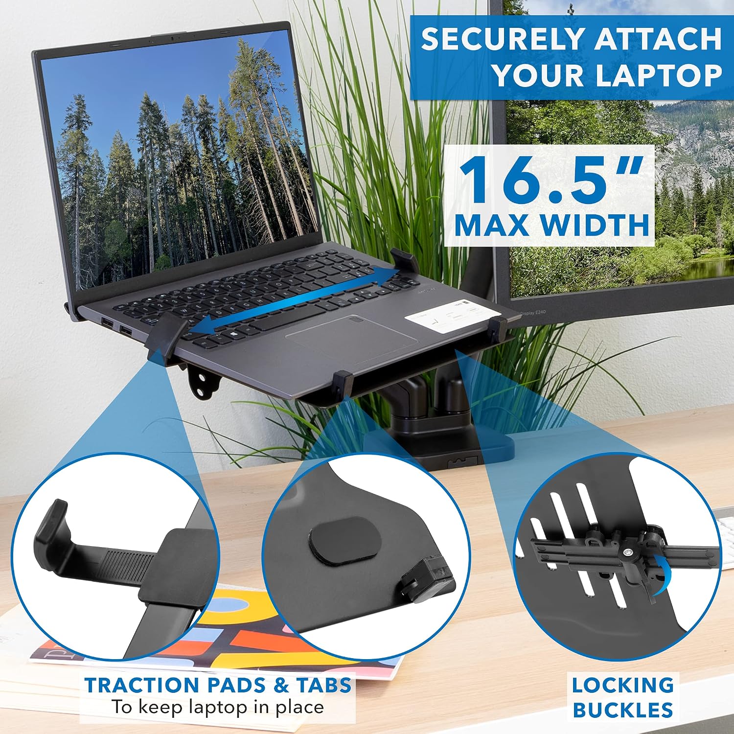 Mount-It! Monitor and Laptop Desk Mount, Height Adjustable Dual Arm Stand with Vented Laptop Tray, Fits Laptops up to 17 Inch and 13–27 Inch Monitors, VESA 75x75 & 100x100, Clamp or Grommet Mount