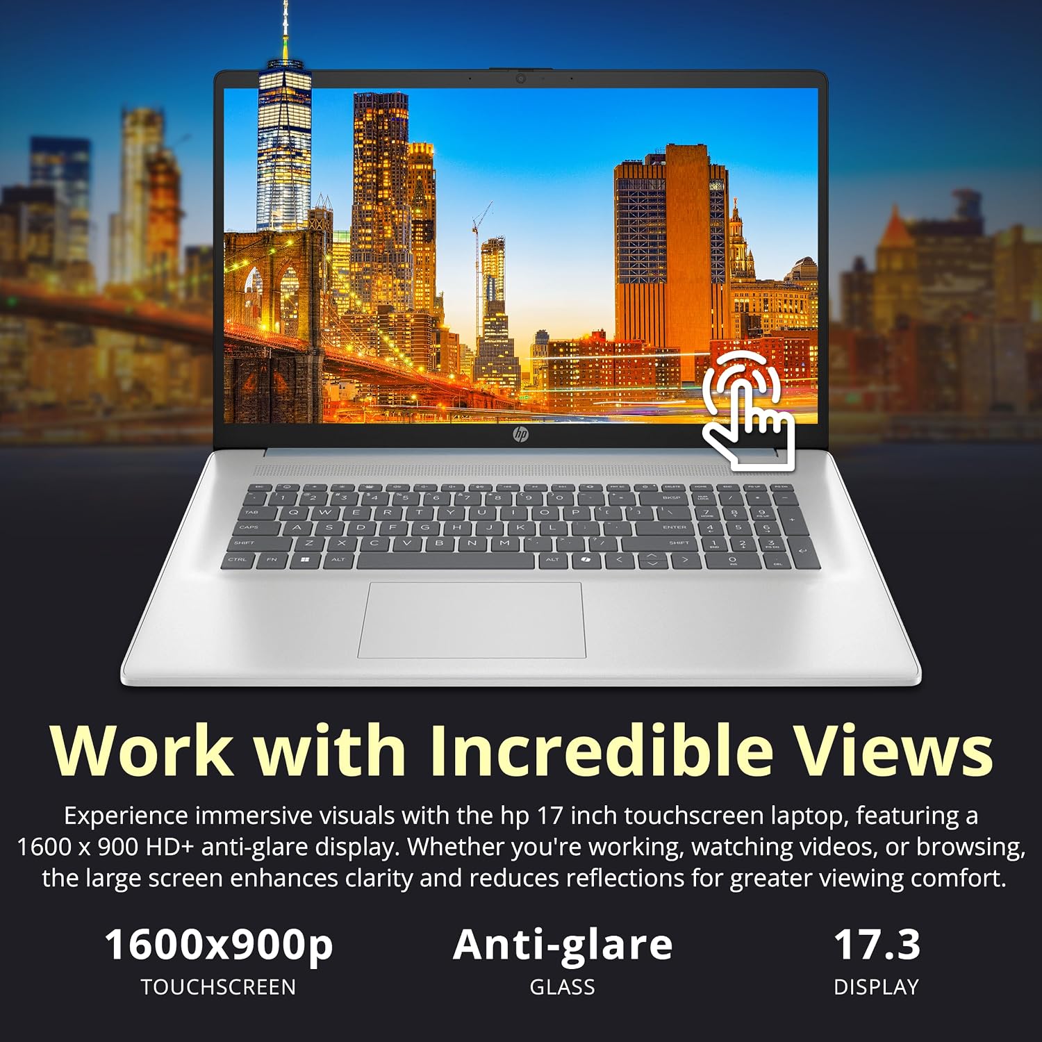 HP 17.3' HD+ Touchscreen Laptop, Intel Ultra 7 255U, 16GB DDR5, 2TB Storage (1TB SSD+1TB Docking Station Set), ‎Intel Graphics, Backlit Keyboard, Num Pad, Webcam, Copilot, Wi-Fi 6, Win 11, Blue