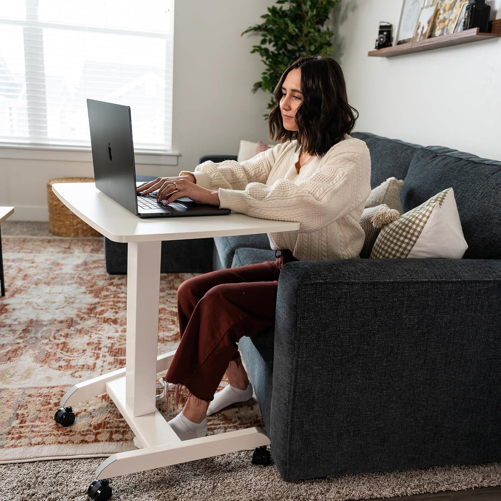 Mount-It! Adjustable Rolling Laptop Desk, Mobile Standing Desk with Wheels, Small Sit-Stand Computer Cart for Home, Office, or Classroom, 29.6–44.2' Height, 23.6'x20.5' Desktop, White