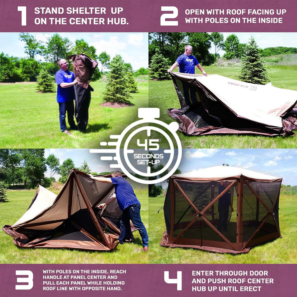 Clam Traveler 6' x 6' Pop-Up Screen Tent – Plum Outdoor Portable Camping Gazebo Canopy with Mesh Netting, Stakes, Tie-Downs & Carry Bag – 4-Person Shelter for Picnics, Beach & Events