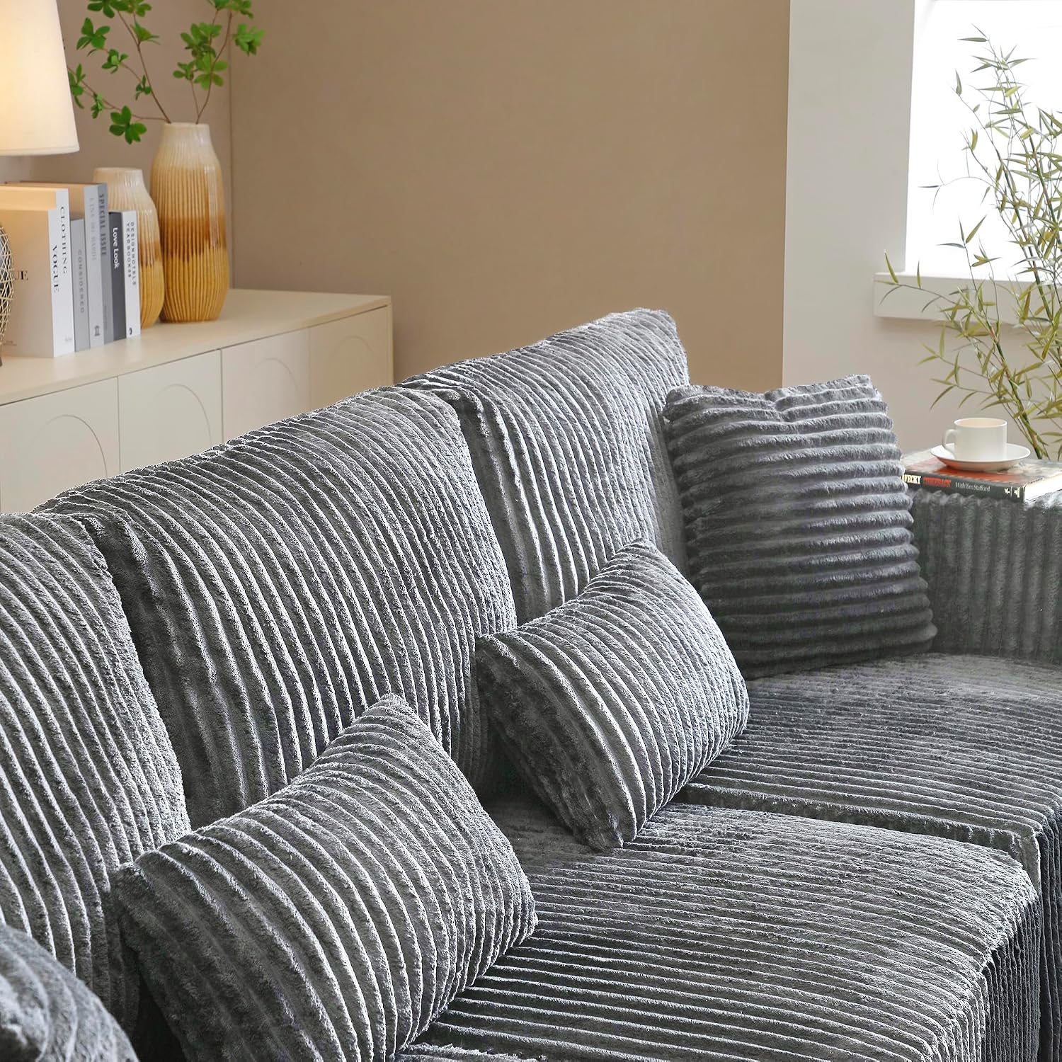 108' Boneless Couches for Living Room, L Shaped Comfy Cloud Modular Sectional Memory Foam Deep Seat Boneless Couch, No Assembly Required Sofa for Living Room with Left Facing Chaise, Dark Grey