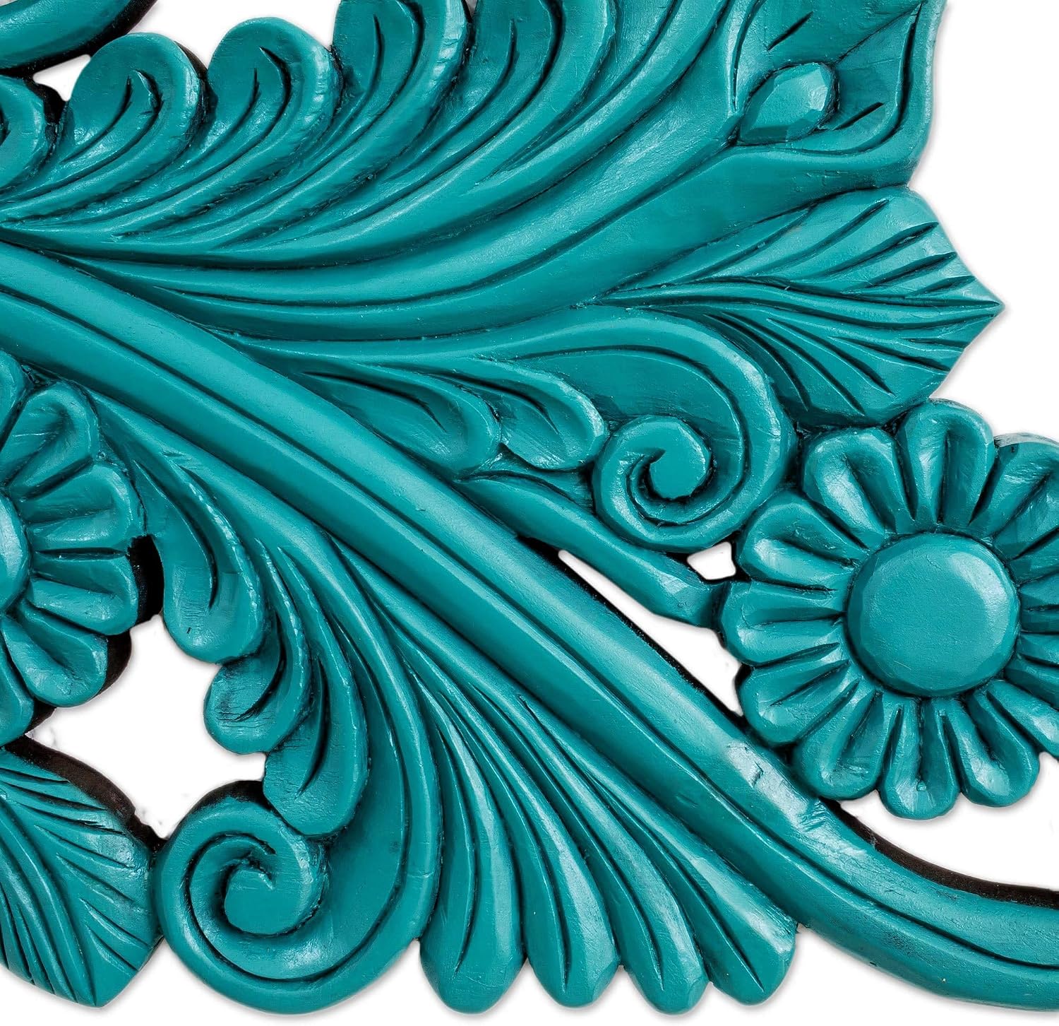 NOVICA Artisan Handcarved Wood Relief Panel Floral in Blue from Guatemala Wall Decor Panels Female Form Sun Moon [20.5in H x 59in W x 1.2in D] ' Mister Sun'