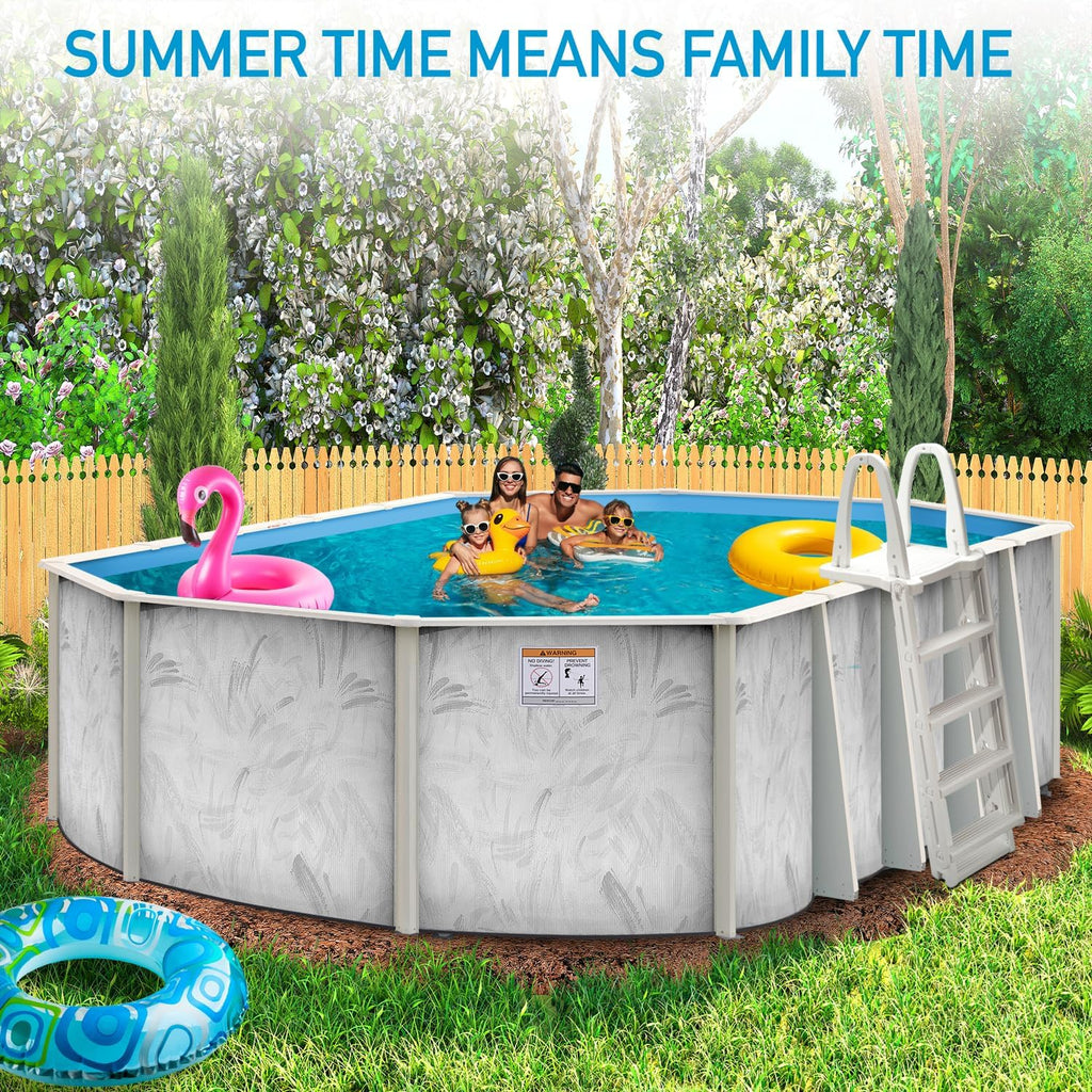 Hollowell Industries - Manufacturers of Doughboy Pools, 15' x 10' Oval Swimming Pool Above Ground, 52' Deep with Skimmer - Hard Sided Steel Wall Pool, Brush Stroke Design - Made in USA