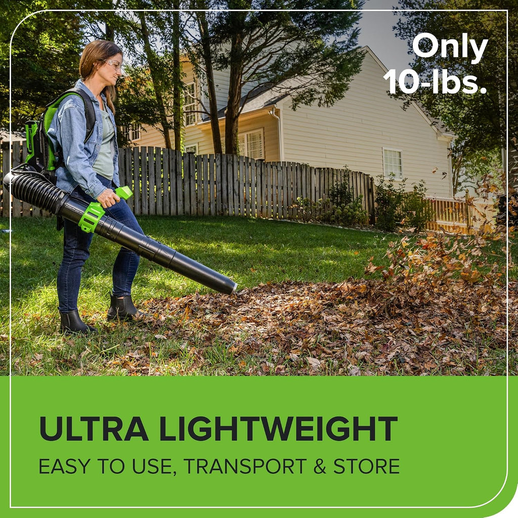 Greenworks 40V (710 CFM / 175 MPH) Brushless Backpack Blower, High Power for Wet Leaves, Heavy Debris, Gravel and Driveway Snow, Includes (2) 5.0Ah HP Batteries & 4A Dual Charger