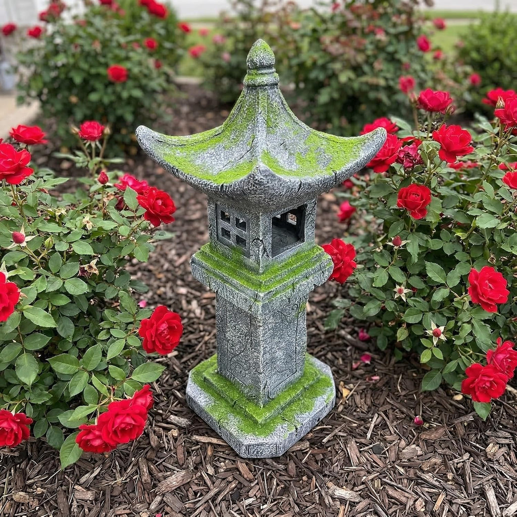 31.5''High Japanese Pagoda Statue Moss-Covered Retro Miniature Tower Lantern Garden Decoration Figurines Outdoor Asian Decoration Zen Courtyard Landscape…