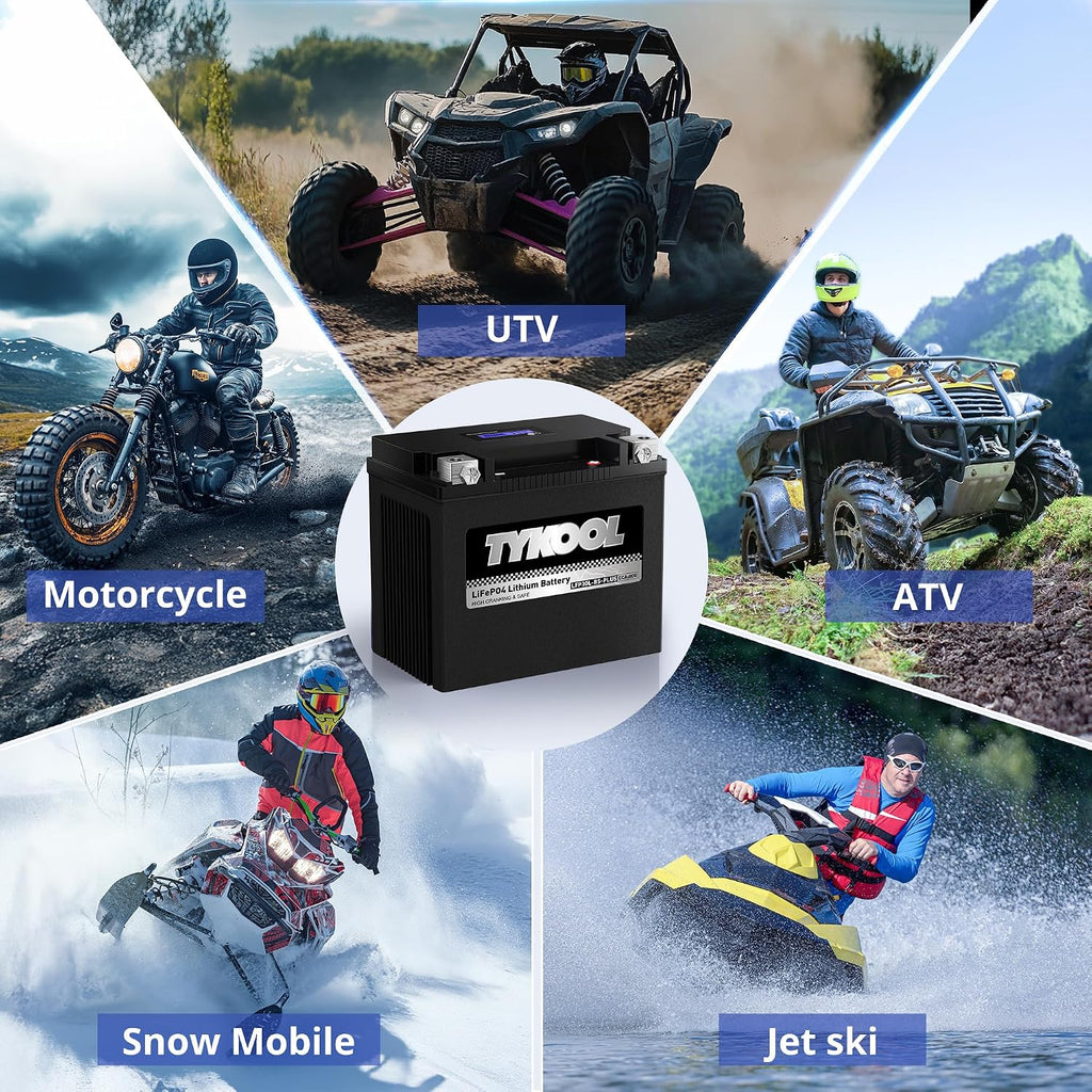 TYKOOL LFP30L-BS-PLUS Lithium Battery, Replaces GYZ32HL-BS YIX30L-BS, 800CCA 28Ah Fits for Motorcycle UTV ATV PWC, Compatible with Harley CVO Limited Polaris Ranger RZR 1000,Sea-Doo 1500, SOC Readout