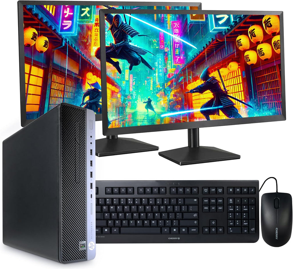 HP EliteDesk 800 G4 PC Computer, Intel i5-8500, Crucial 32GB DDR4 RAM, 1TB NVMe M.2, Windows 11 Pro, Internal WiFi 6 AX200, Cherry Keyboard & Mouse, Dual 24' LCD (Renewed) (800G4 + Dual 24' LCD Setup)
