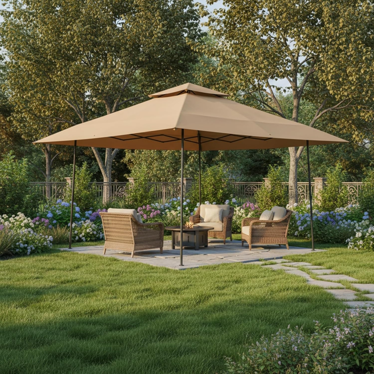 Garden Winds Reinforced RipLock 350 Replacement Canopy Top Cover Compatible with Ozark Trail 14' x 14' Pop Up Gazebo Models 30822, WMT-1414118B - Beige