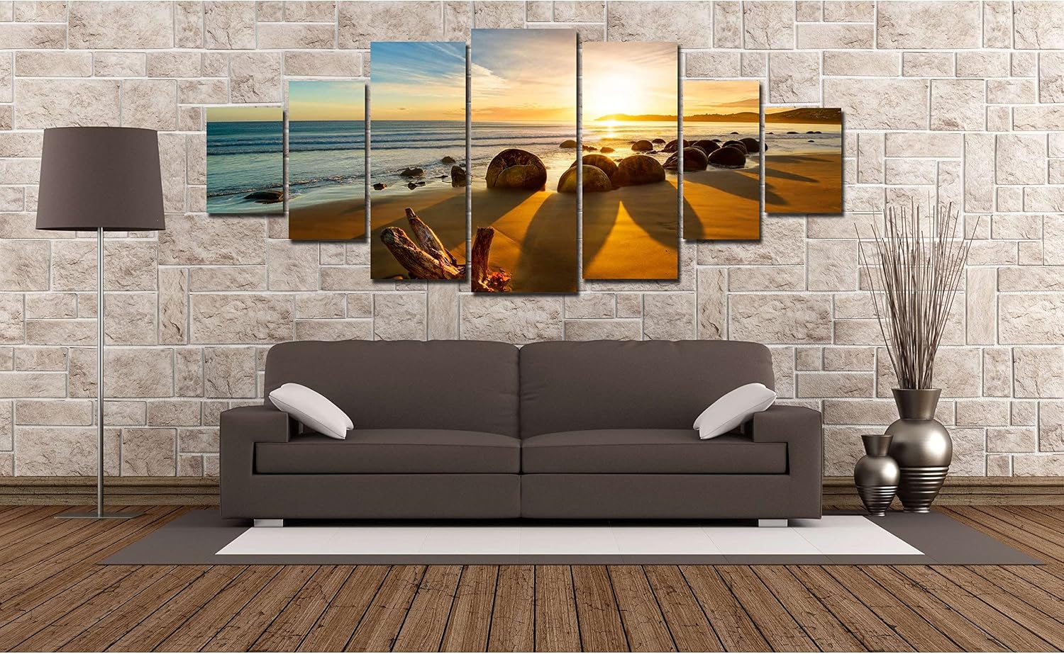 Startonight Huge Canvas Wall Art Beautiful Sunrise At The Beach - Large Framed Set of 7 40' x 95'