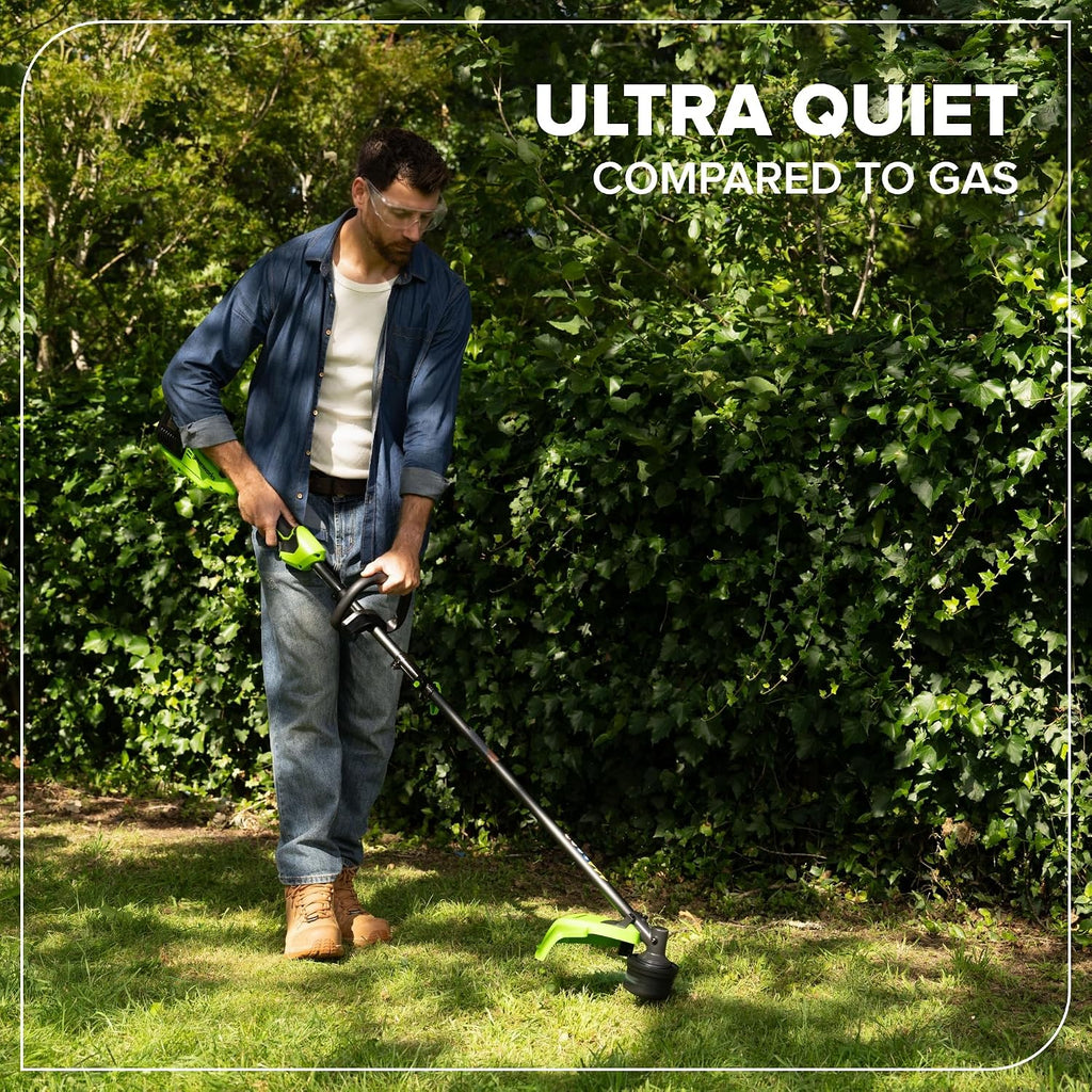 Greenworks 48V (24V x 2) 16' Brushless String Trimmer, 0.095' Dual Line, Quick Load, Bump Feed, (2) 4.0Ah Batteries, 100W Type-C Charger, Attachment Capable, 3-Year Warranty