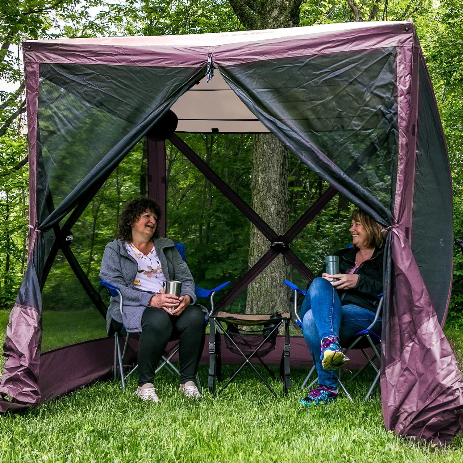 Clam Traveler 6' x 6' Pop-Up Screen Tent – Plum Outdoor Portable Camping Gazebo Canopy with Mesh Netting, Stakes, Tie-Downs & Carry Bag – 4-Person Shelter for Picnics, Beach & Events