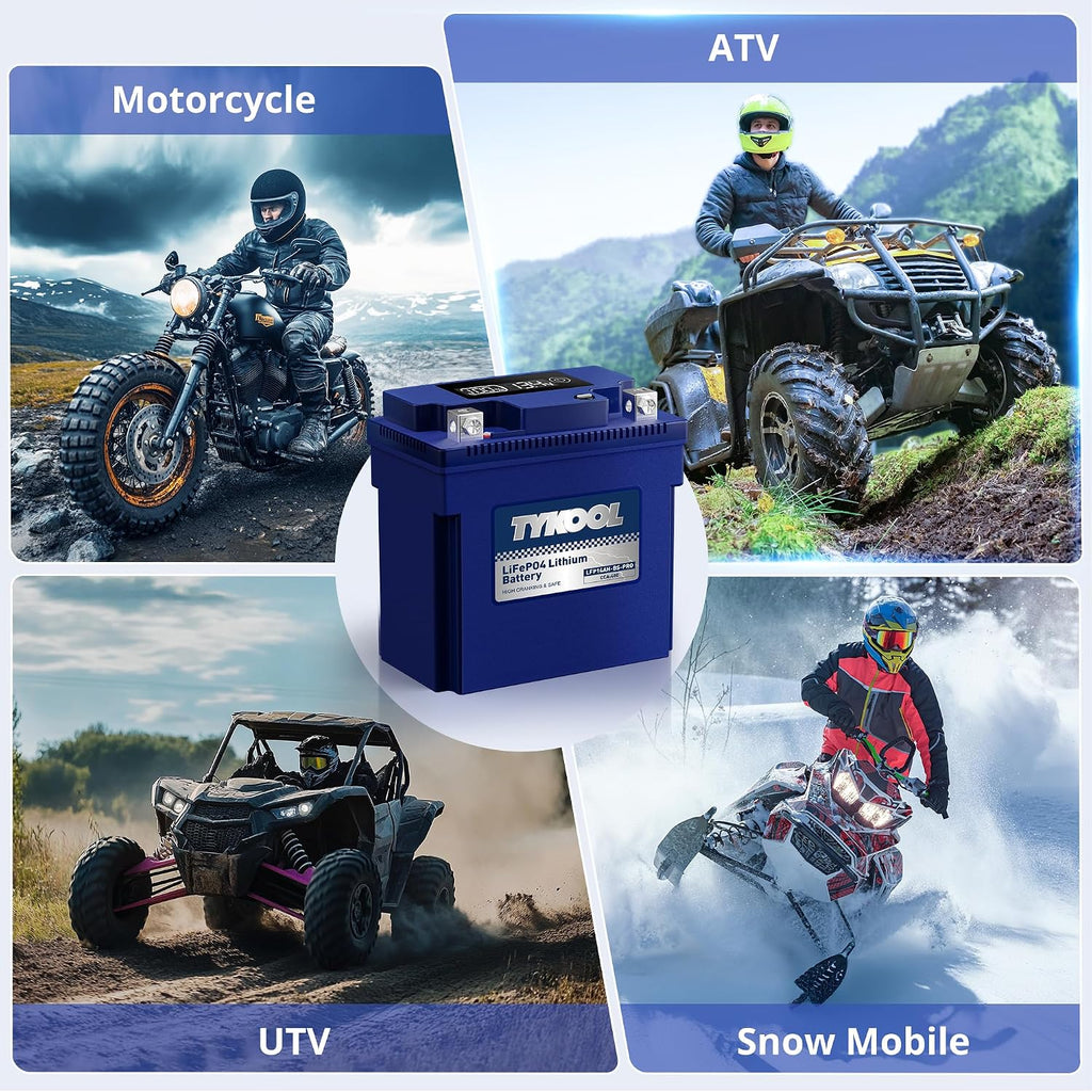 TYKOOL LFP14AH-BS-PRO Lithium Battery, Replaces GYZ16H YTX14AH-BS, 480CCA 8Ah Fits for ATV UTV Motorcycle, Compatible with Polaris Sportsman 570 Ranger 500 Kawasaki Mule SX, Digital Readout [+ -]