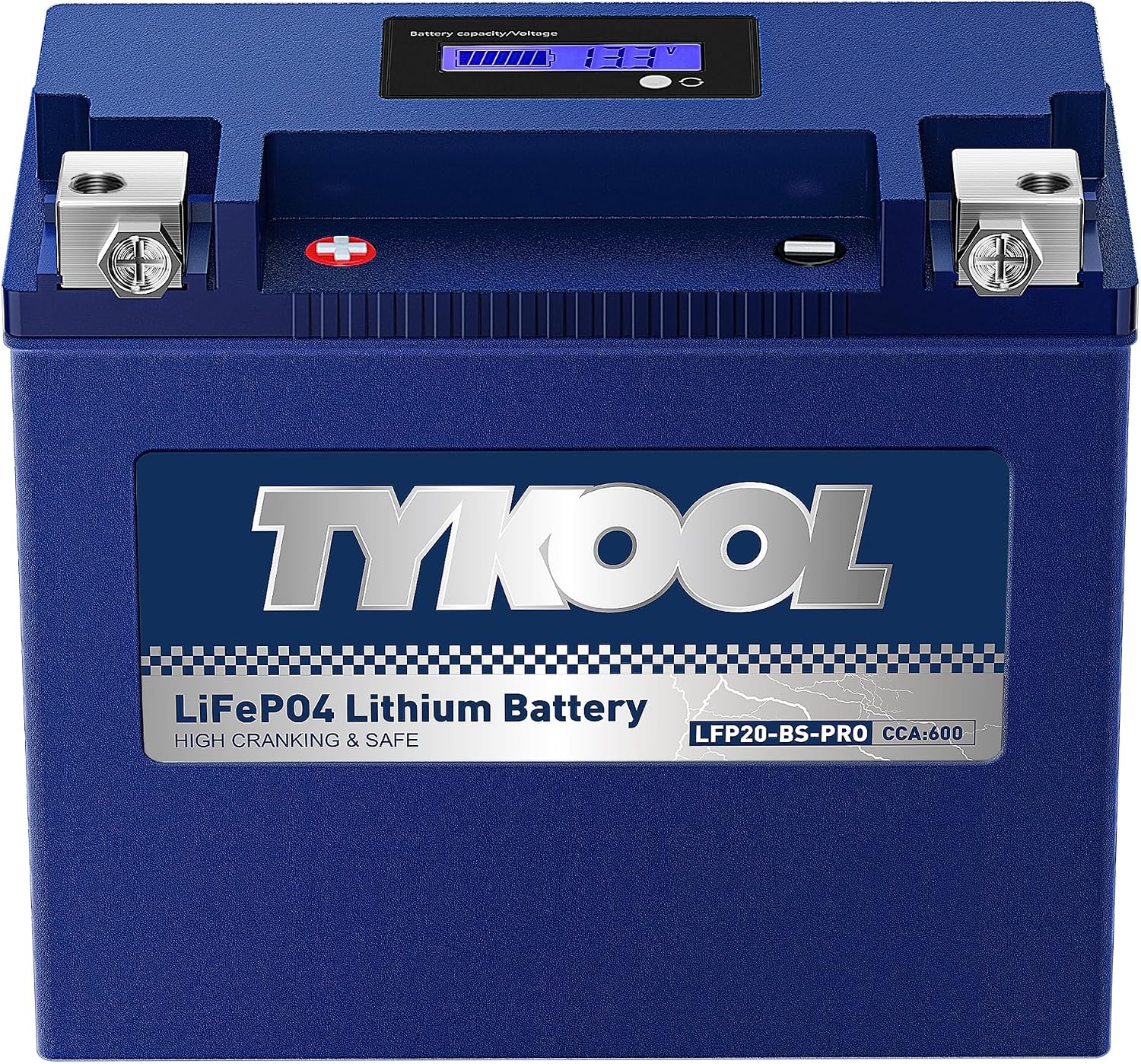 TYKOOL LFP20-BS-PRO Lithium Battery, Replaces YTX20-BS YTX20H-BS GYZ20H, 650CCA 12Ah fits for Indian Chief Scout Arctic Cat Alterra ZR 8000 Yamaha SR Viper Moto Guzzi California, Digital Readout [+ -]